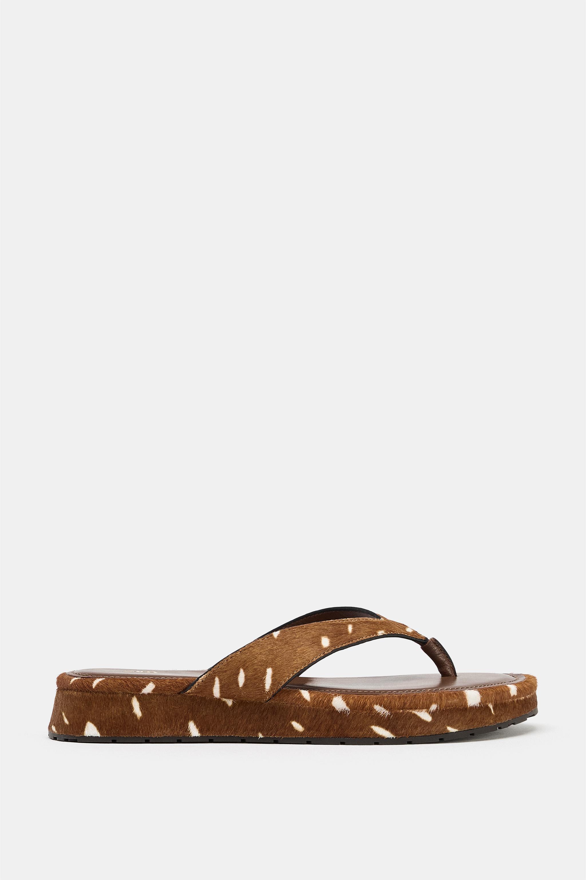 PRINTED LEATHER PLATFORM SANDALS